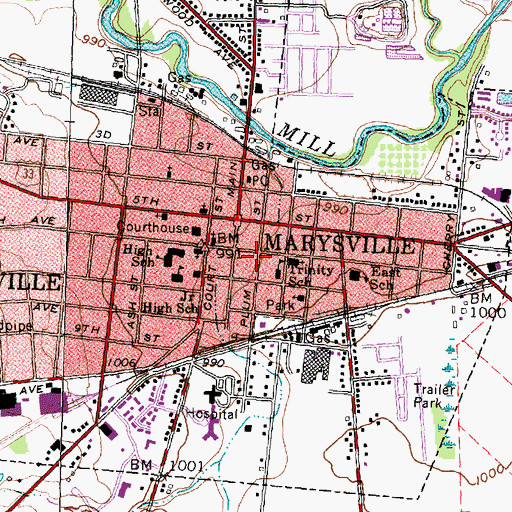 Topographic Map of Marysville Police Department, OH