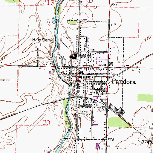 Topographic Map of Pandora Police Department, OH