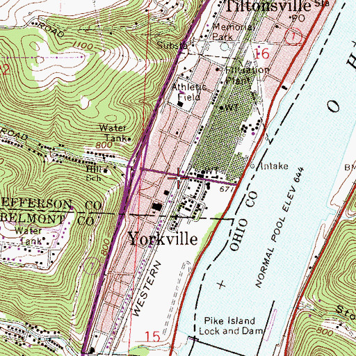 Topographic Map of Yorkville Police Department, OH