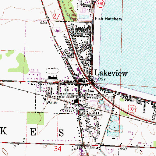 Topographic Map of Lakeview Police Department, OH
