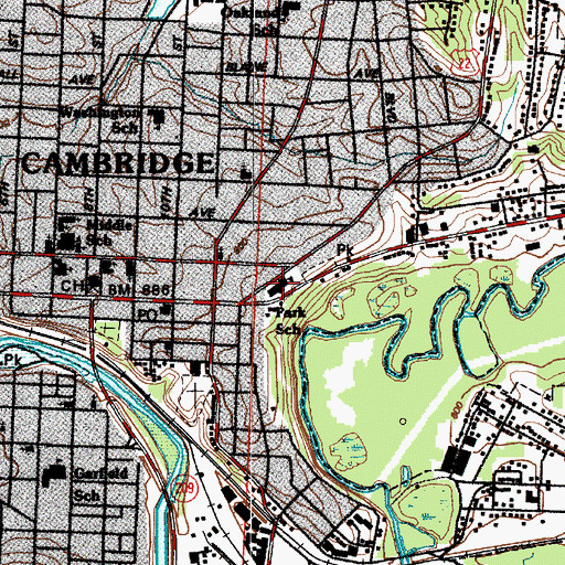 Topographic Map of Cambridge Municipal Court, OH