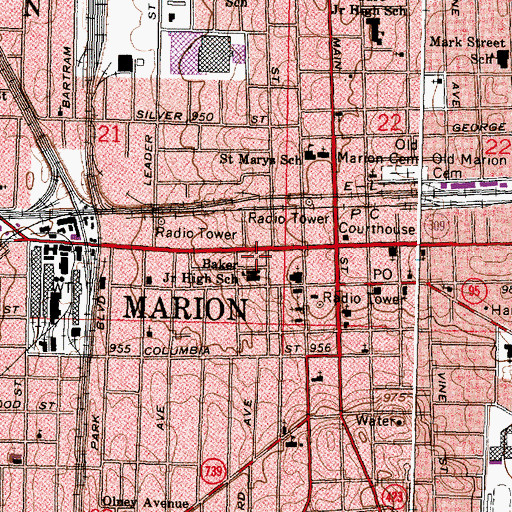 Topographic Map of Marion Police Department, OH