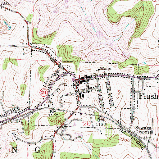 Topographic Map of Flushing Police Department, OH