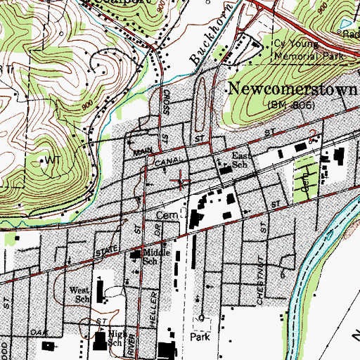 Topographic Map of Newcomerstown Police Department, OH