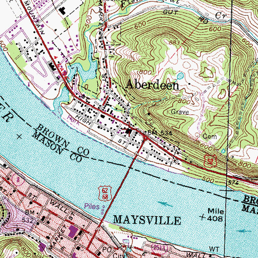 Topographic Map of Aberdeen Police Department, OH