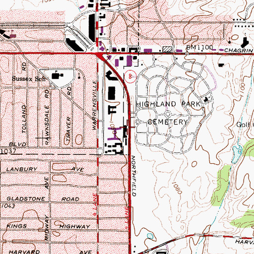 Topographic Map of Highland Hills Police Department, OH