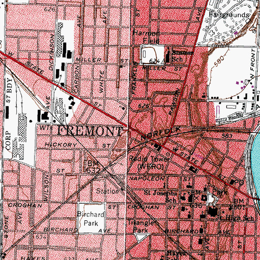 Topographic Map of Fremont Police Department, OH
