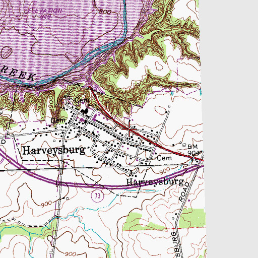 Topographic Map of Harveysburg Police Department, OH
