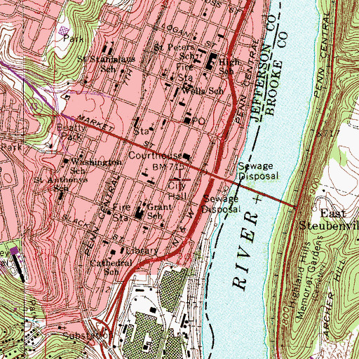 Topographic Map of Steubenville Police Department, OH