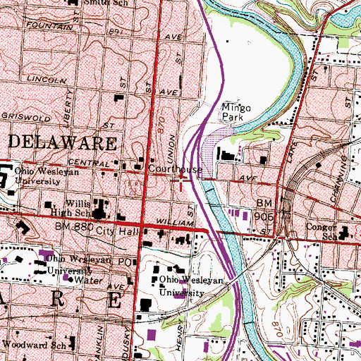 Topographic Map of Delaware Police Department, OH