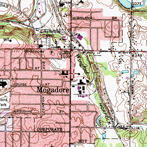 Topographic Map of Mogadore Police Department, OH