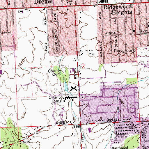 Topographic Map of Montgomery County Sheriff - Jefferson Township Substation, OH