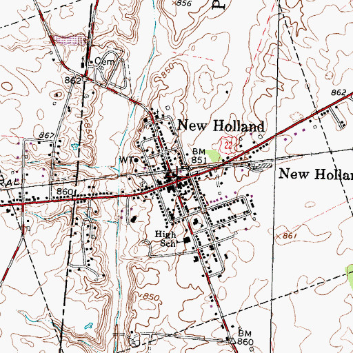 Topographic Map of New Holland Police Department, OH