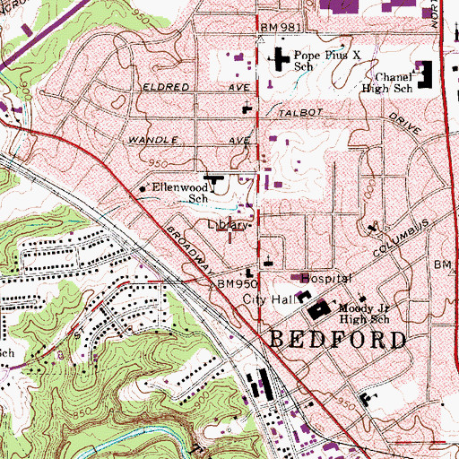 Topographic Map of Bedford Police Department, OH