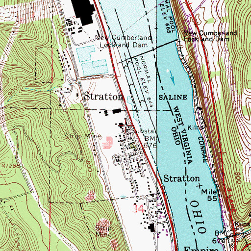 Topographic Map of Stratton Police Department, OH
