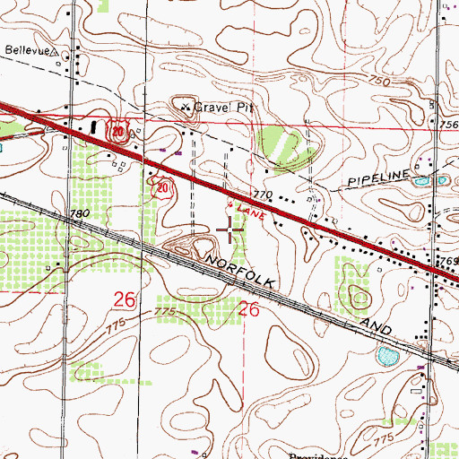 Topographic Map of Bellevue Police Station, OH