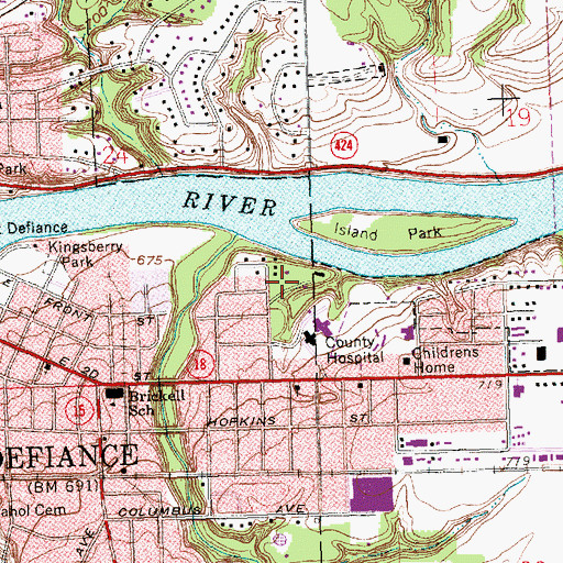 Topographic Map of Defiance County Sheriff's Office, OH