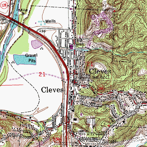 Topographic Map of Cleves Police Department, OH