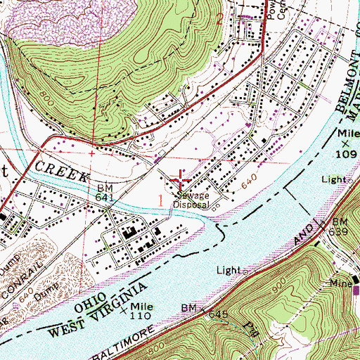 Topographic Map of Powhatan Point Police Department, OH