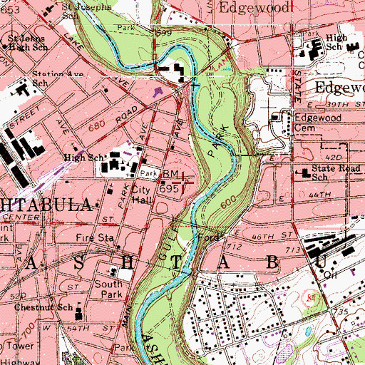 Topographic Map of Ashtabula Police Department, OH