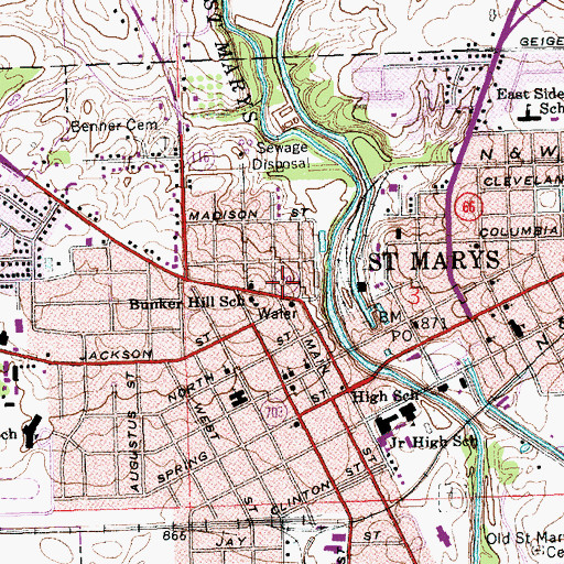Topographic Map of Saint Marys Police Department, OH