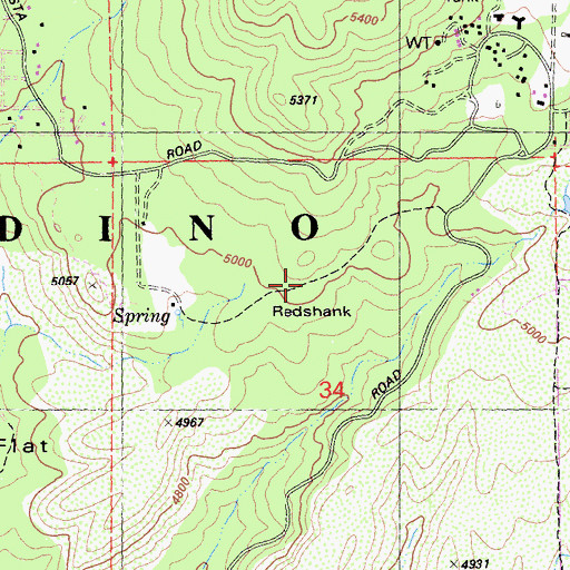 Topographic Map of Redshank, CA