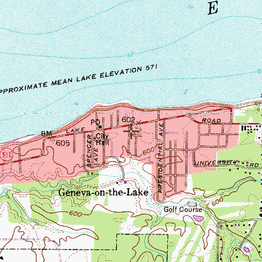 Topographic Map of Geneva - on - the - Lake Village Police, OH