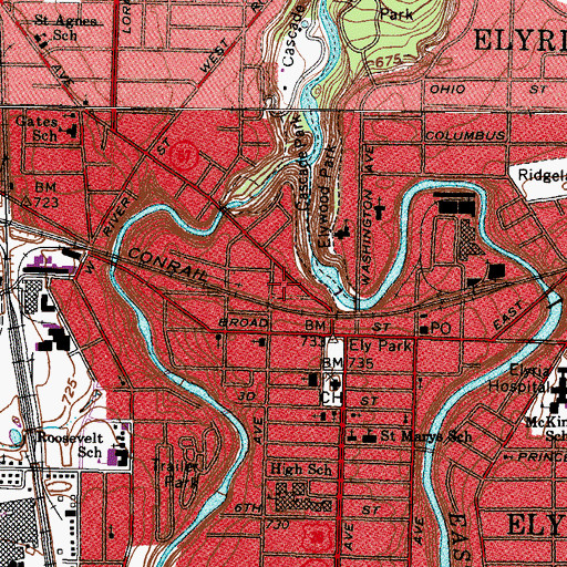 Topographic Map of Elyria Police Department, OH