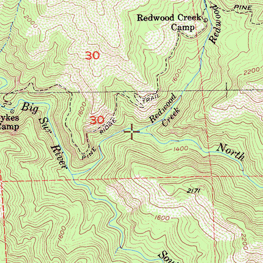 Topographic Map of Redwood Creek, CA