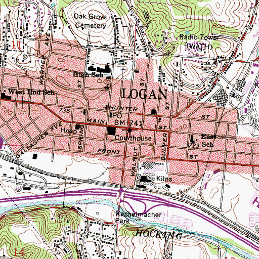 Topographic Map of Logan Police Department, OH