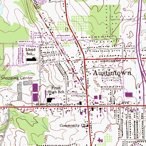 Topographic Map of Austintown Township Police Department, OH