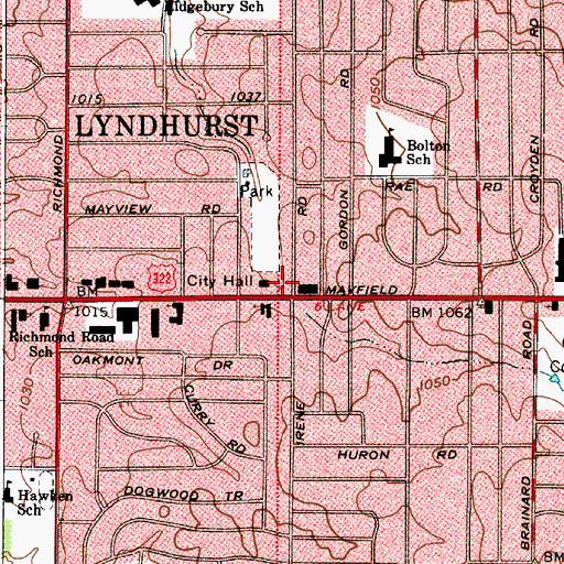 Topographic Map of Lyndhurst City Police Department, OH