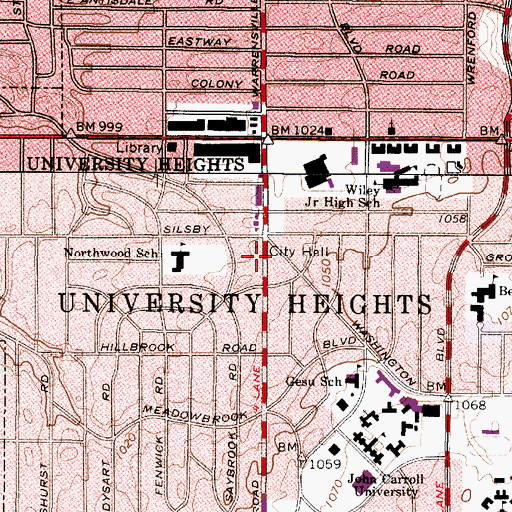 Topographic Map of University Heights Police Department, OH