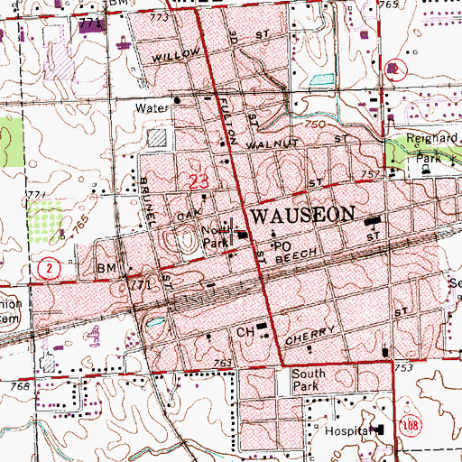 Topographic Map of Wauseon Police Department, OH