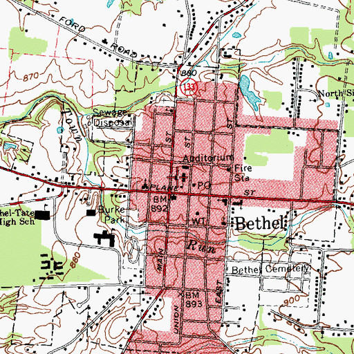 Topographic Map of Bethel Village Police Department, OH