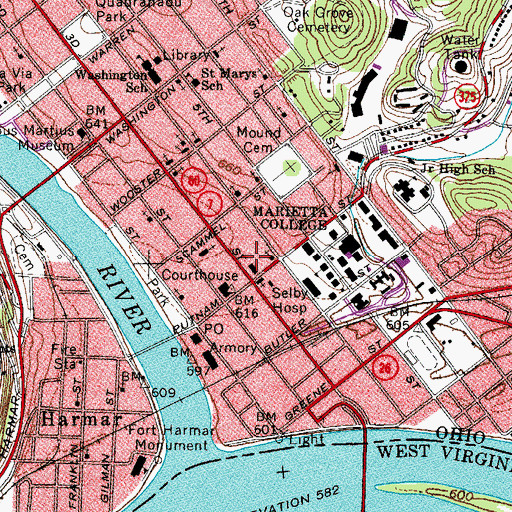 Topographic Map of Marietta Police Department, OH