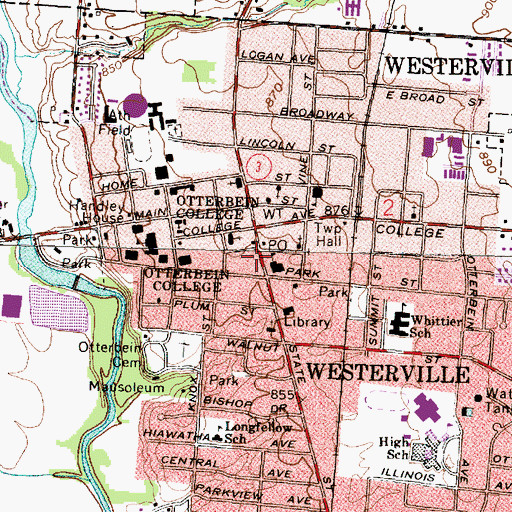 Topographic Map of Westerville Police Department, OH