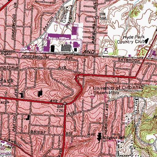 Topographic Map of Cincinnati Police Department District 2, OH
