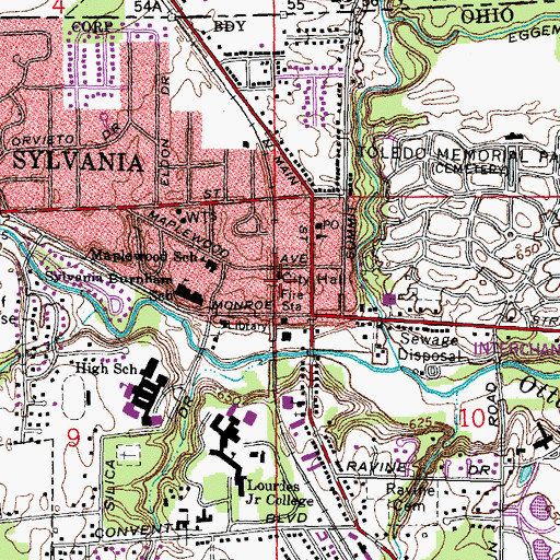 Topographic Map of Sylvania Police Department, OH