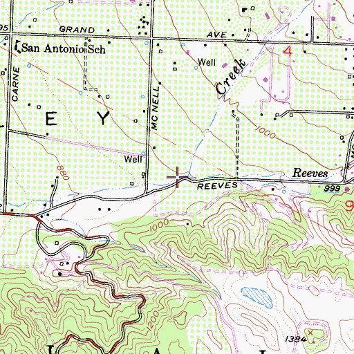 Topographic Map of Reeves Creek, CA