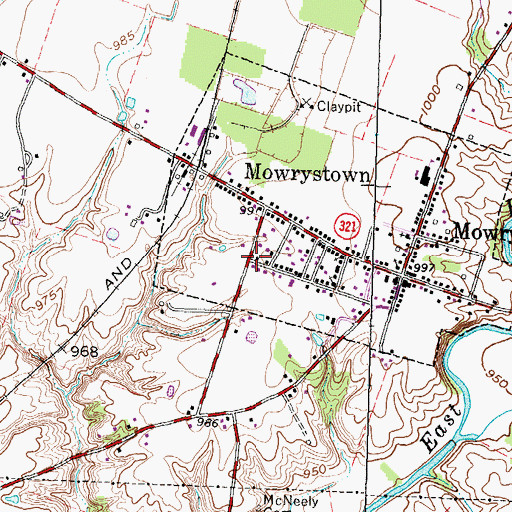 Topographic Map of Mowrystown Police Department, OH