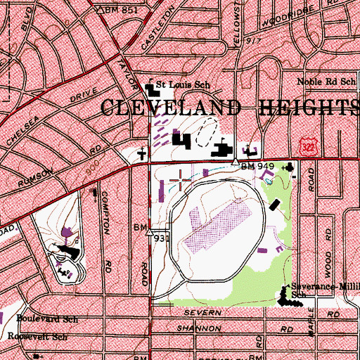 Topographic Map of Cleveland Heights Police Department, OH