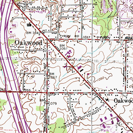 Topographic Map of Oakwood Village Police Department, OH