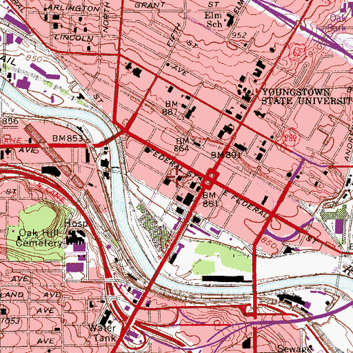 Topographic Map of Youngstown Police Department, OH
