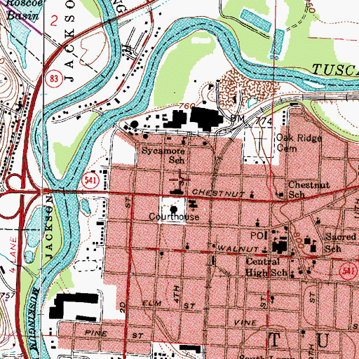 Topographic Map of Coshocton County Sheriff's Office, OH