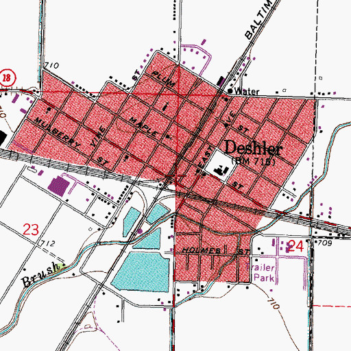 Topographic Map of Deshler Village Police Department, OH