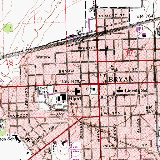 Topographic Map of Bryan Police Department, OH