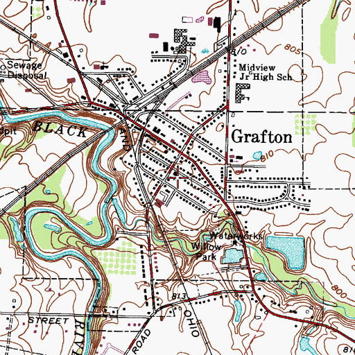 Topographic Map of Grafton Police Department, OH