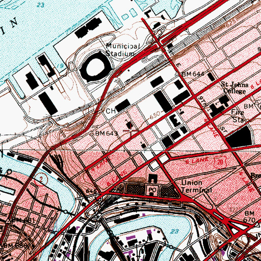 Topographic Map of Cleveland Division of Police - Headquarters, OH