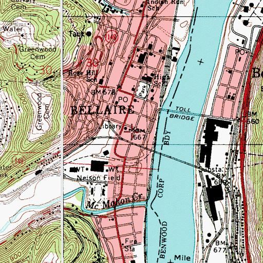 Topographic Map of Bellaire Police Department, OH